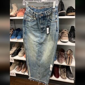 Nwt R13 Blue Denim Side Slit Skirt